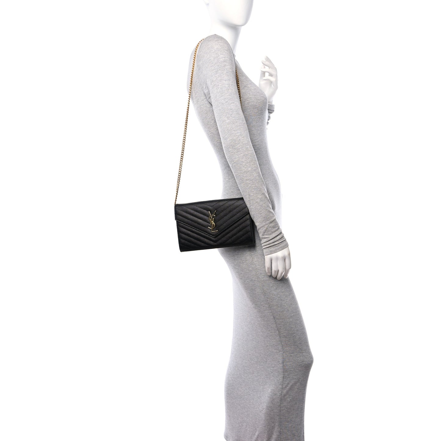 Grain De Poudre Matelasse Chevron Monogram Chain Wallet Black