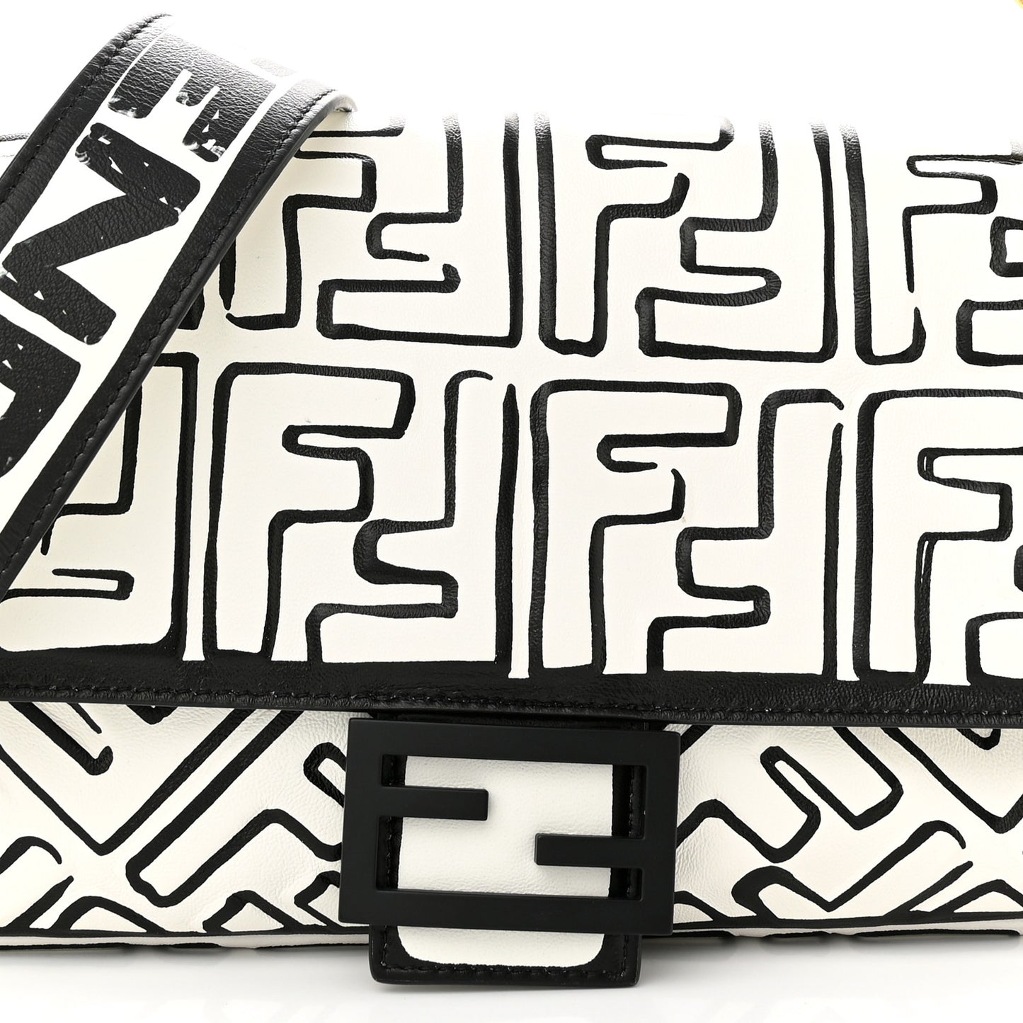 X JOSHUA VIDES Nappa FF Embossed Baguette White Black