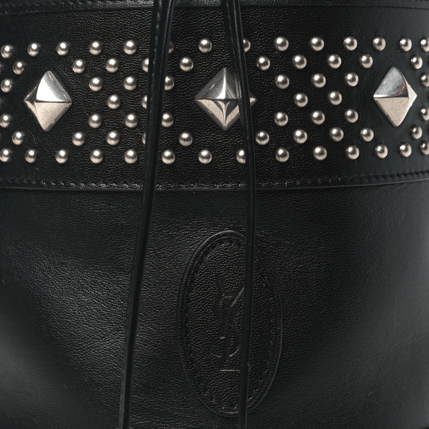 Smooth Calfskin Studded Small Bahia Drawstring Bucket Bag Black