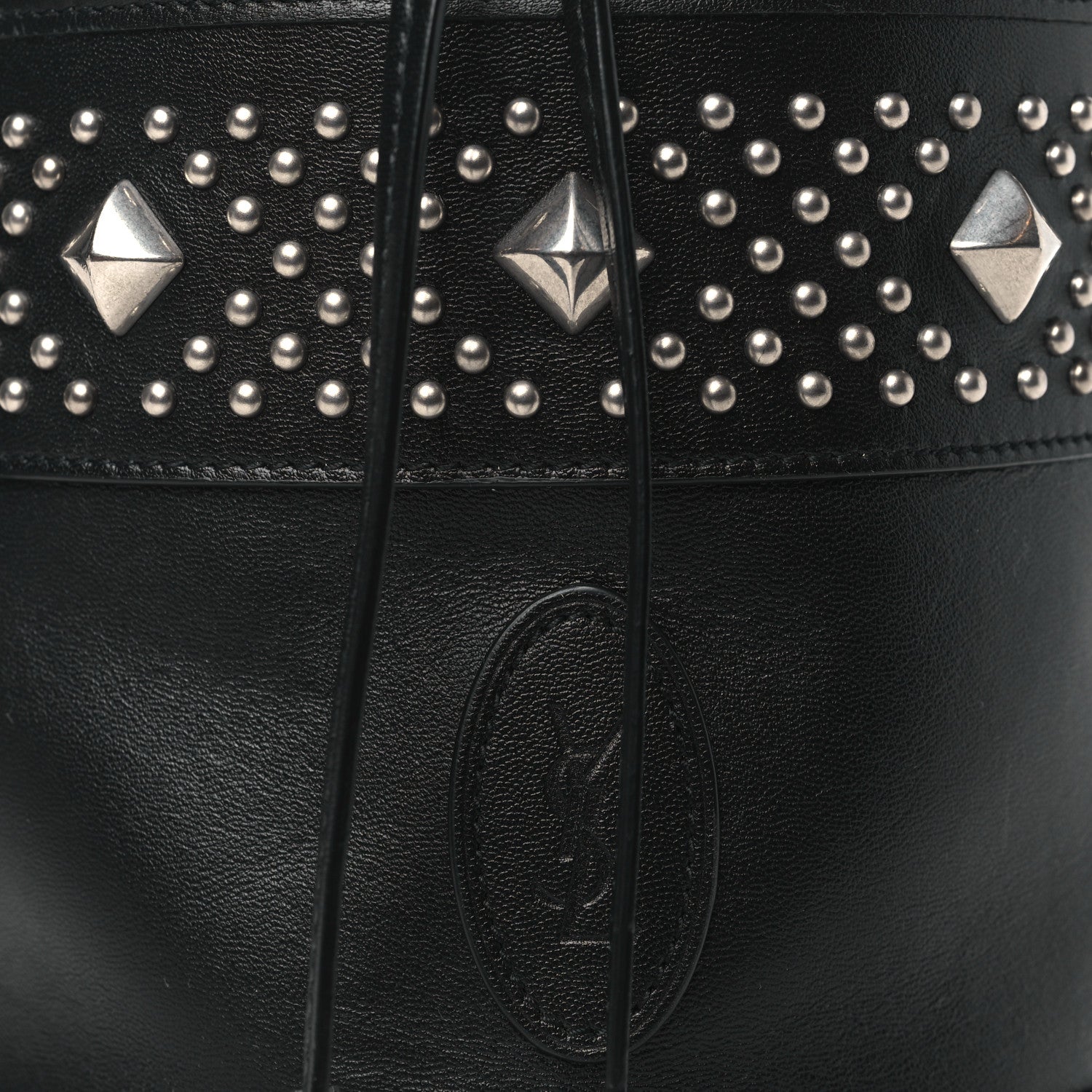 Saint Laurent Smooth Calfskin Studded Small Bahia Drawstring Bucket Bag Black 8 of 10