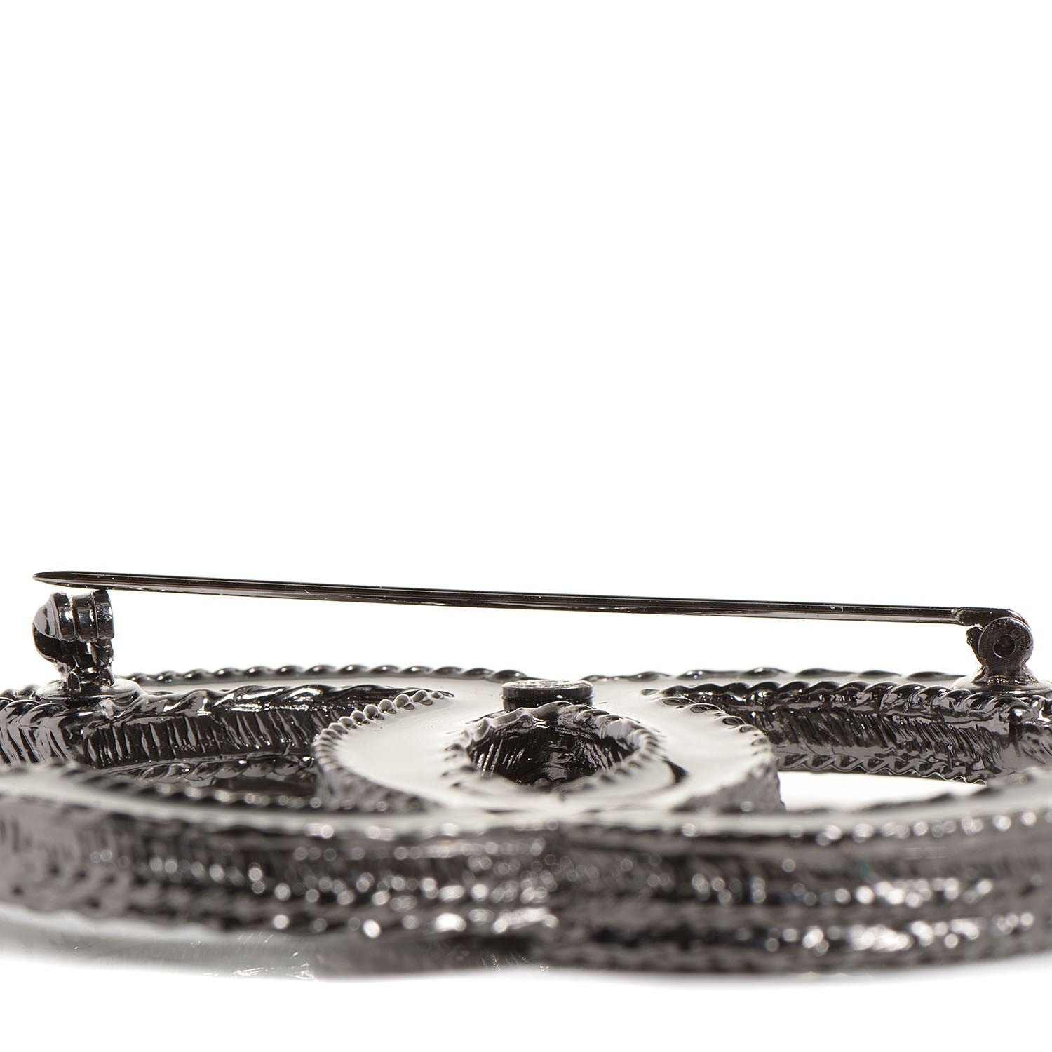 Chanel Crystal CC Brooch Black Silver 4 of 6
