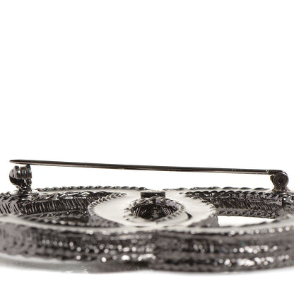 Chanel Crystal CC Brooch Black Silver 4 of 6