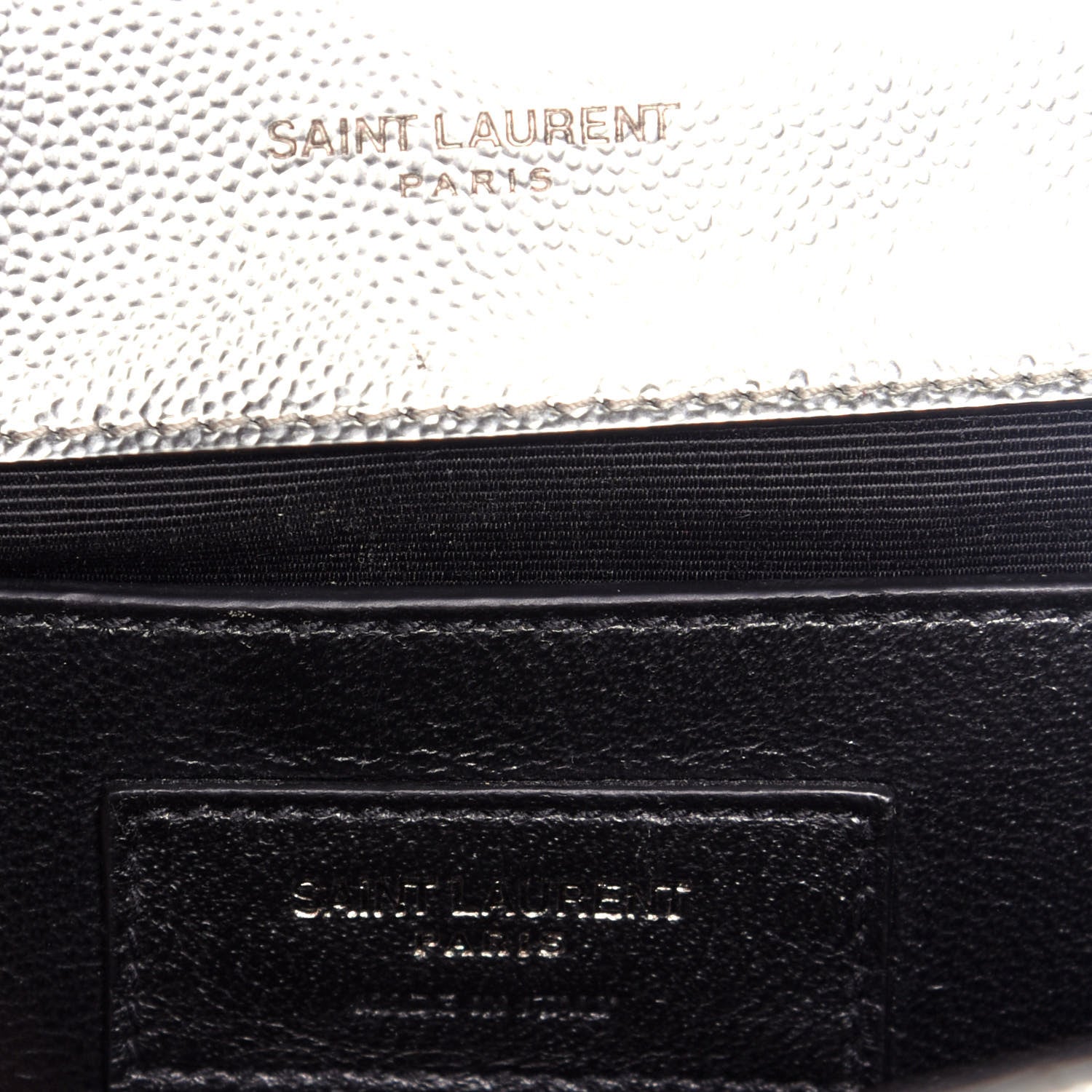 Saint Laurent Metallic Grain De Poudre Textured Mixed Matelasse Triquilt Medium Monogram Satchel Silver 6 of 8