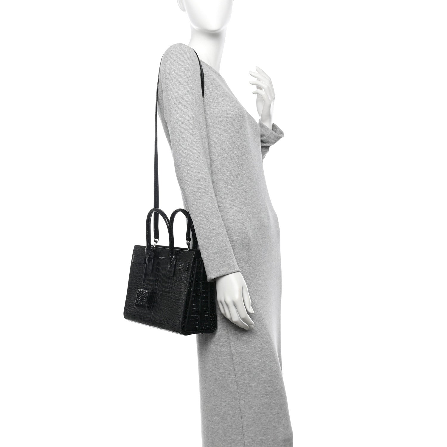 Saint Laurent Calfskin Crocodile Embossed Baby Sac De Jour Black 2 of 13