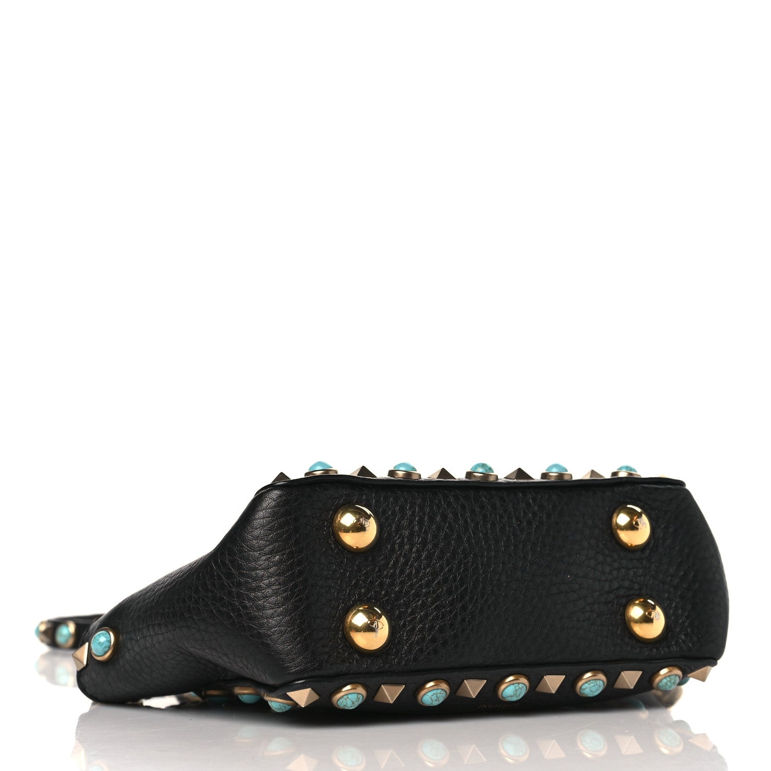 Valentino Garavani Pebbled Calfskin Mini Rockstud Rolling Tote Black 4 of 8