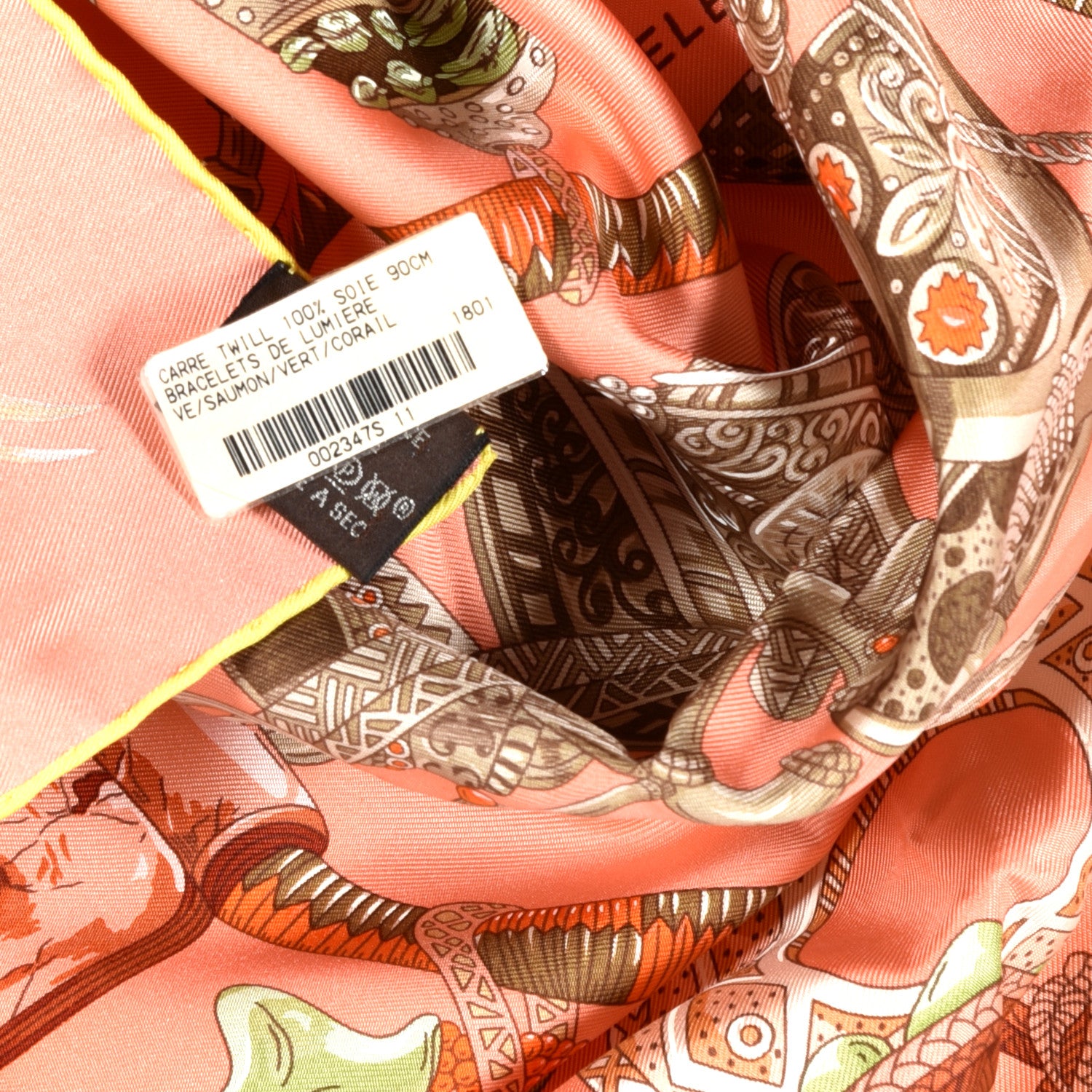 Hermes Silk Bracelets de Lumiere Scarf 90 Saumon Vert Corail 4 of 4