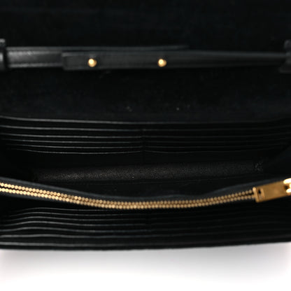 Saint Laurent Suede Embroidered Birds Monogram Chain Wallet Black 5 of 9