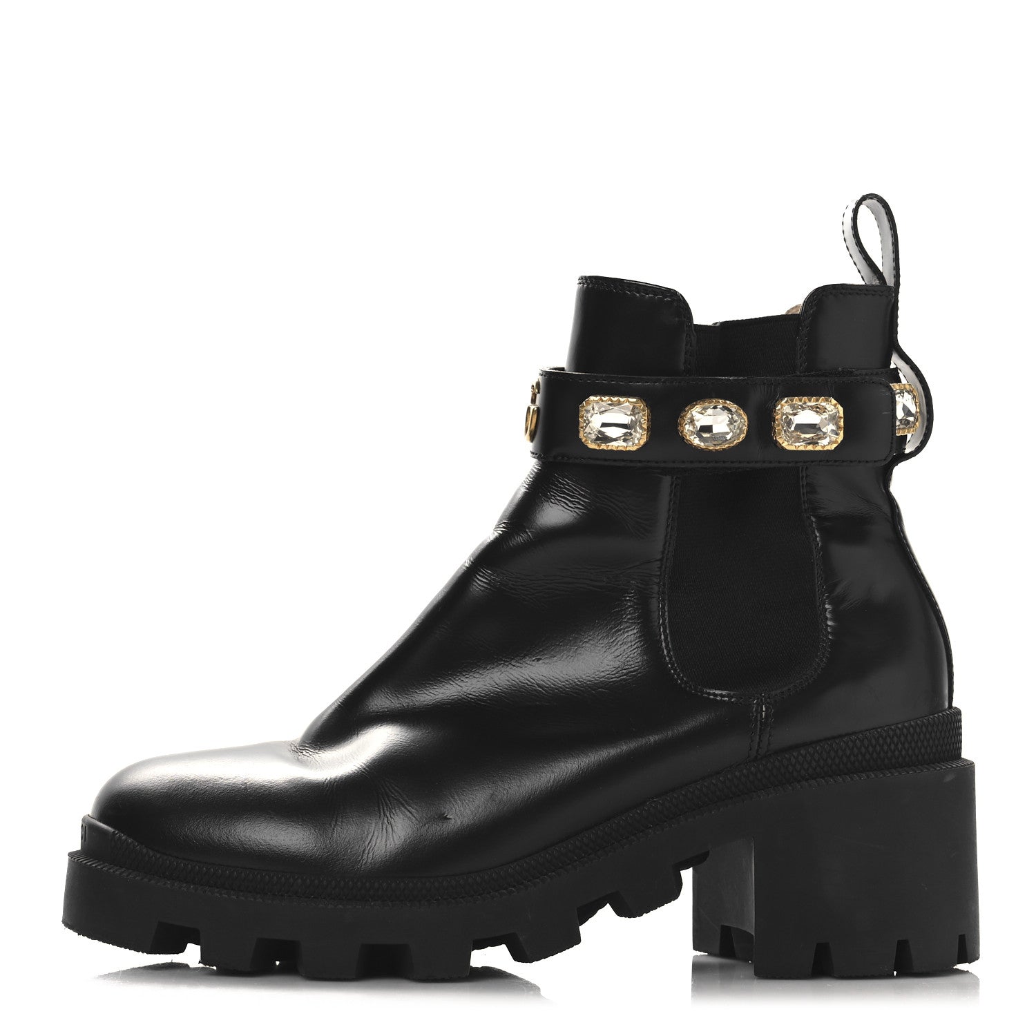 Gucci Calfskin Crystal GG Trip Chelsea Ankle Boots 38.5 Black 1 of 10