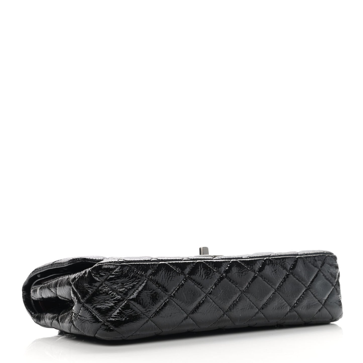 Distressed Patent Quilted Medium Double Flap Black