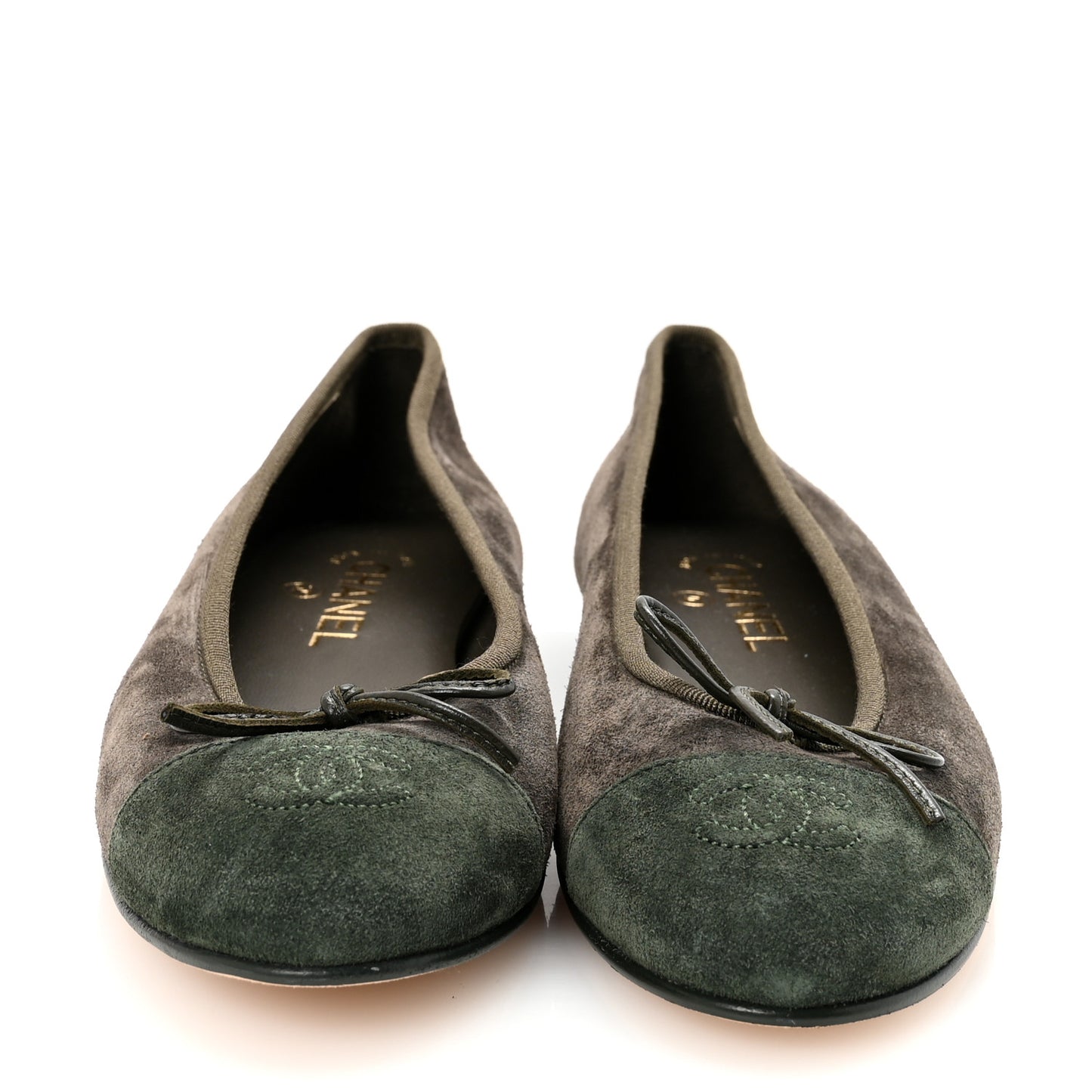 Suede Calfskin Cap Toe CC Ballerina Flats 38.5 Dark Khaki Dark Green