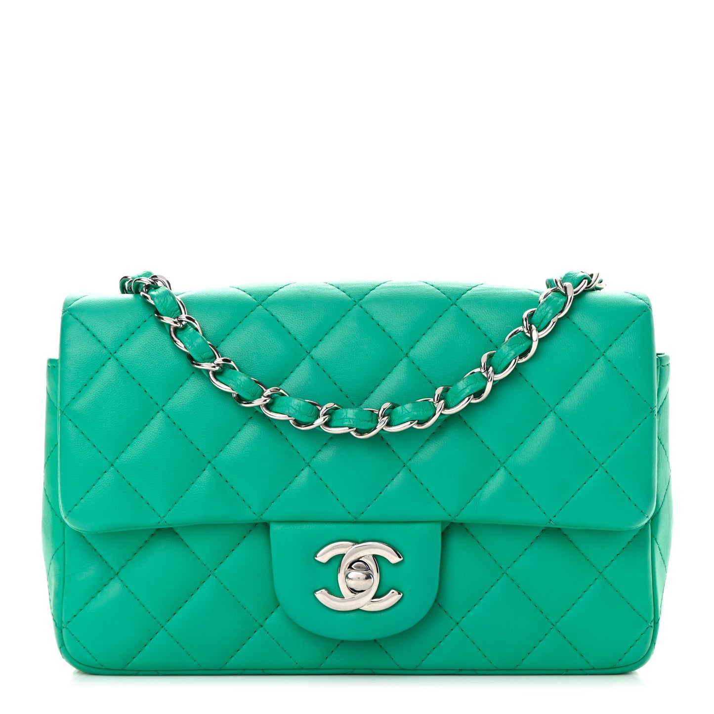 Lambskin Quilted Mini Rectangular Flap Green