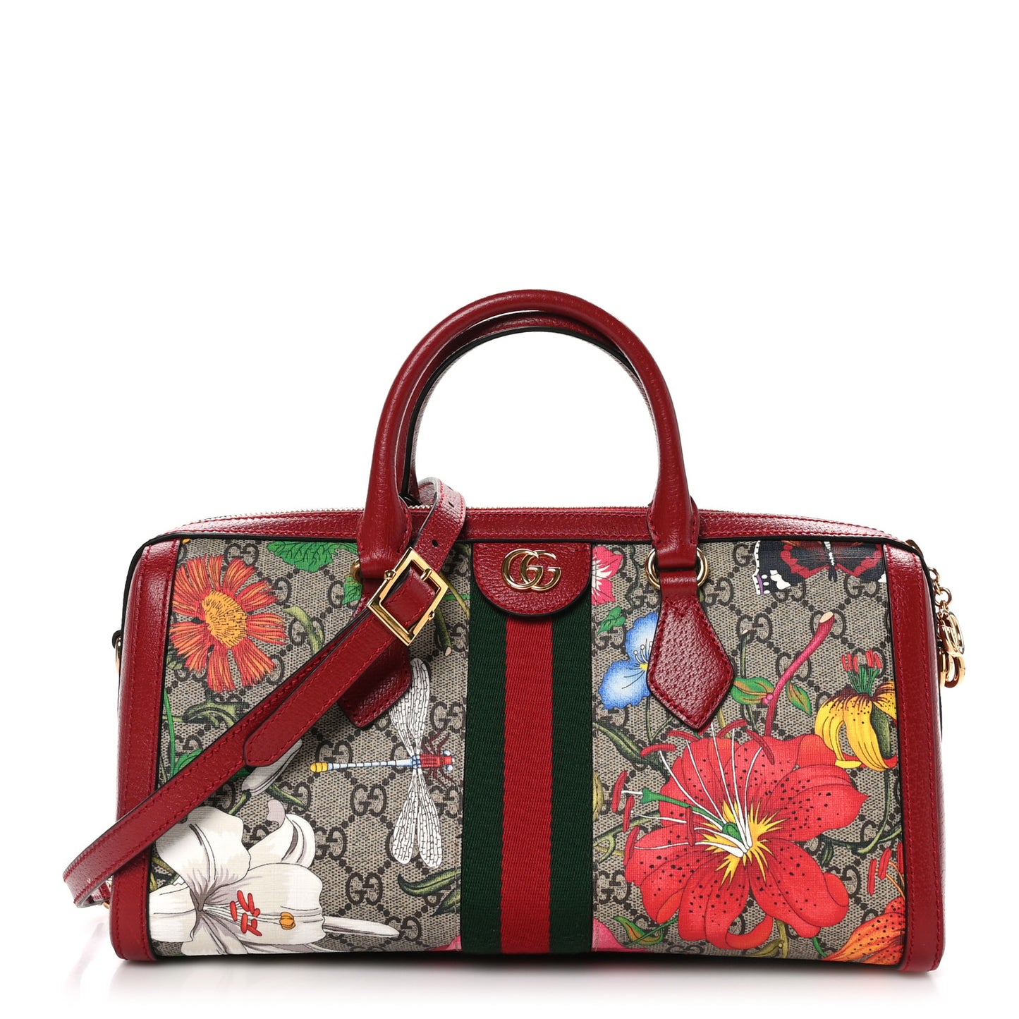 GG Supreme Monogram Flora Web Medium Ophidia Boston Red