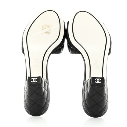 Chanel Lambskin Quilted Textured CC Mules 37.5 Black 5 of 9