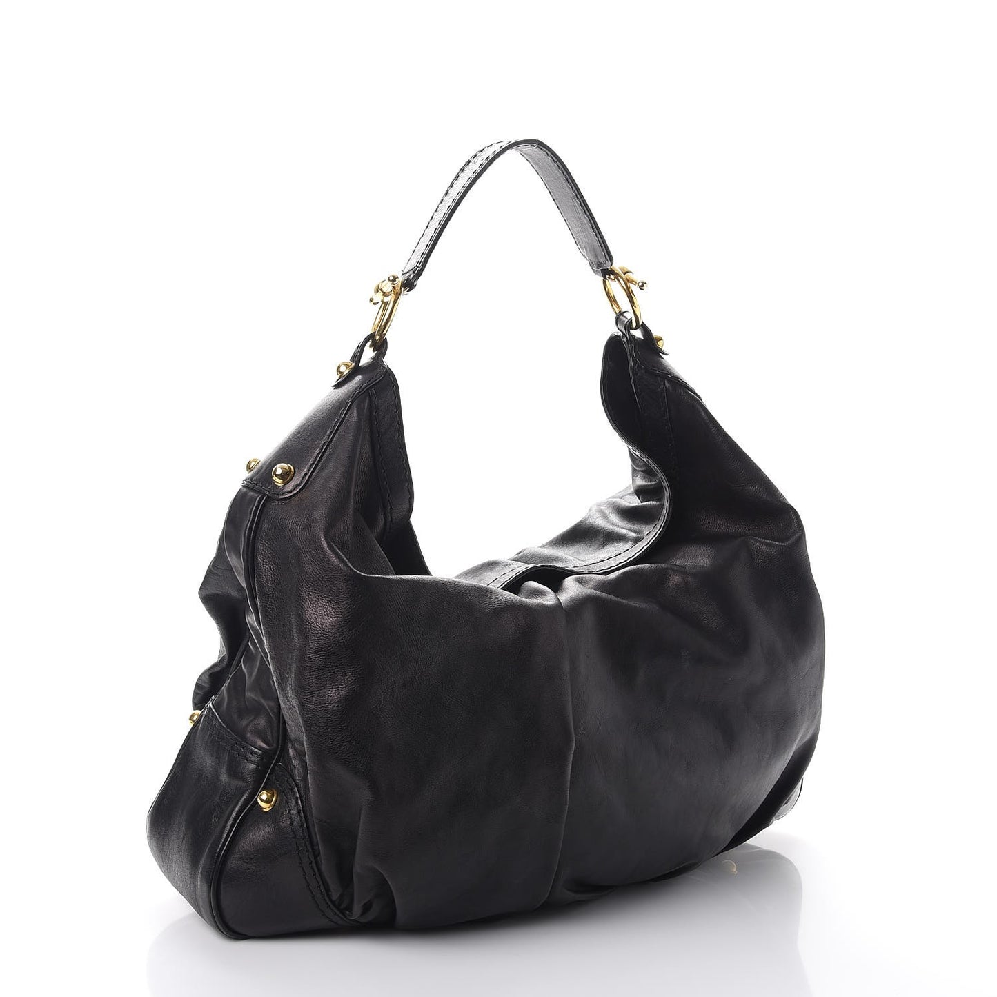 Calfskin Large Jockey Hobo Black