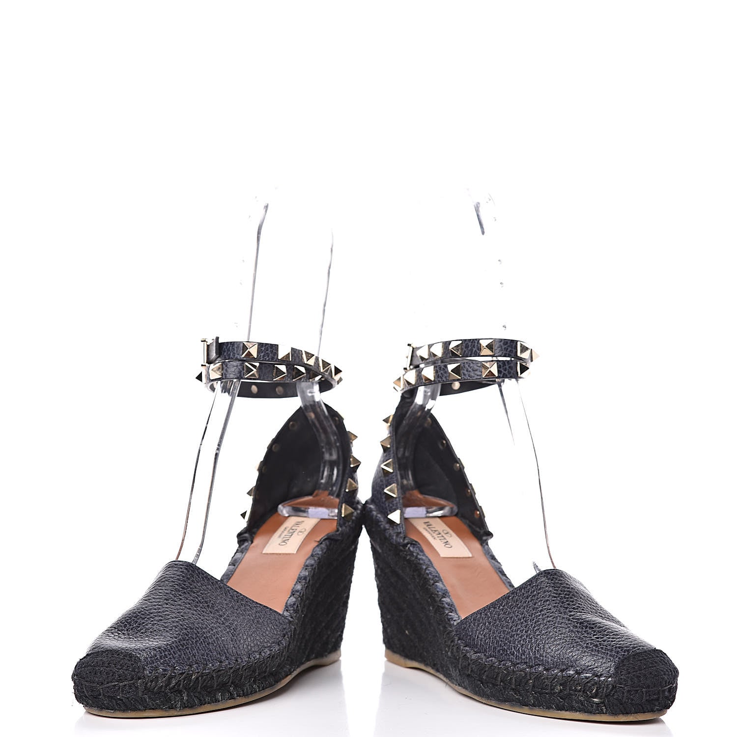 Valentino Garavani Grained Calfskin Rockstud Ankle Wrap Espadrille 15/75mm Wedges 36 Deep Denim 6 of 12