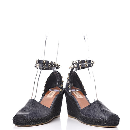 Valentino Garavani Grained Calfskin Rockstud Ankle Wrap Espadrille 15/75mm Wedges 36 Deep Denim 6 of 12