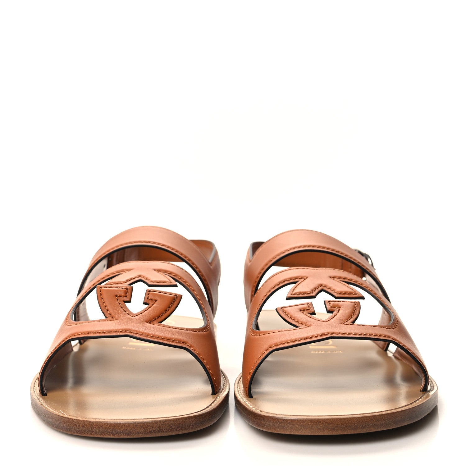 Gucci Cosmos Softy Calfskin Interlocking G Cut Out Mens Sandal 12 Harness Brown 2 of 8