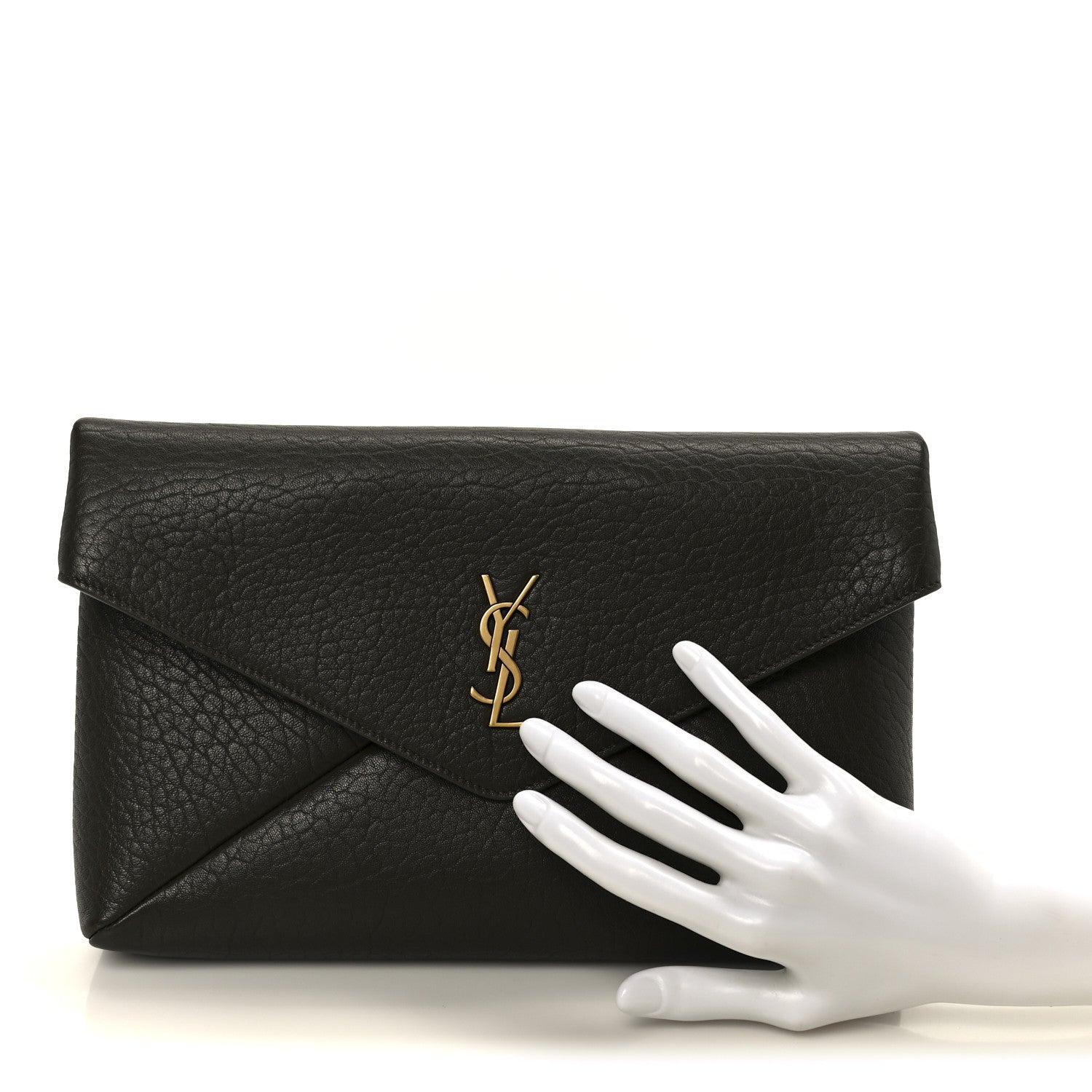 Saint Laurent Lambskin Large Cassandre Envelope Pouch Light Musk