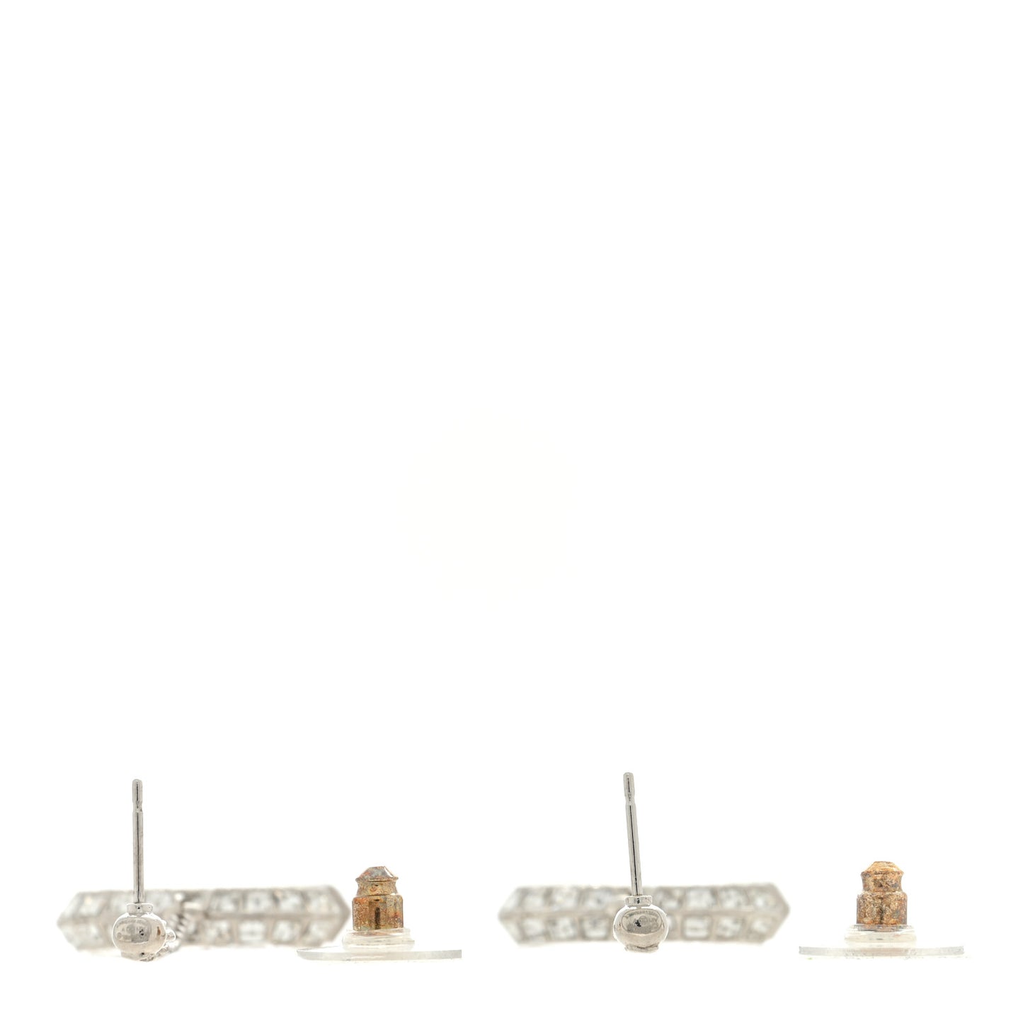 Baguette Crystal CC Drop Earrings Silver