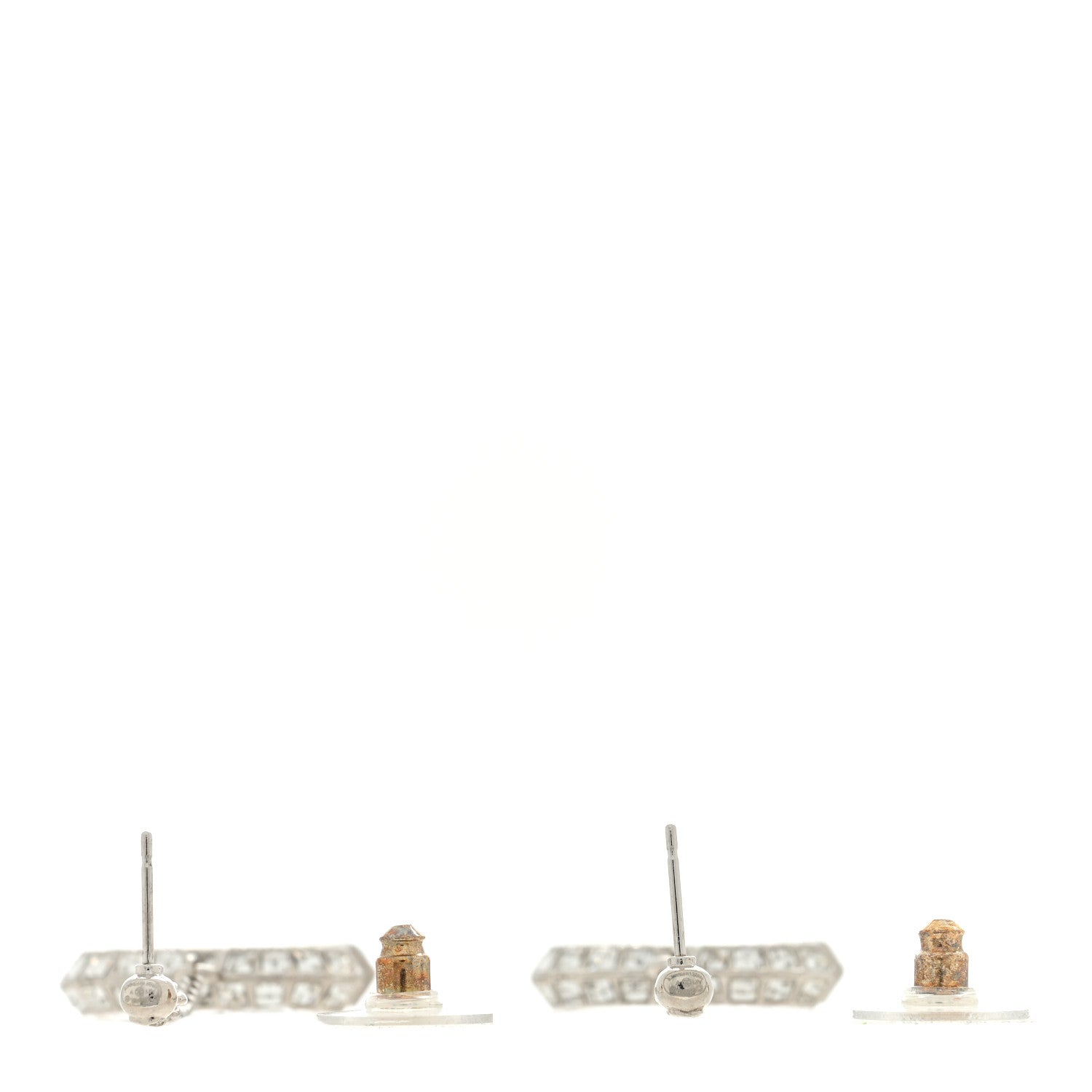 Chanel Baguette Crystal CC Drop Earrings Silver 3 of 5