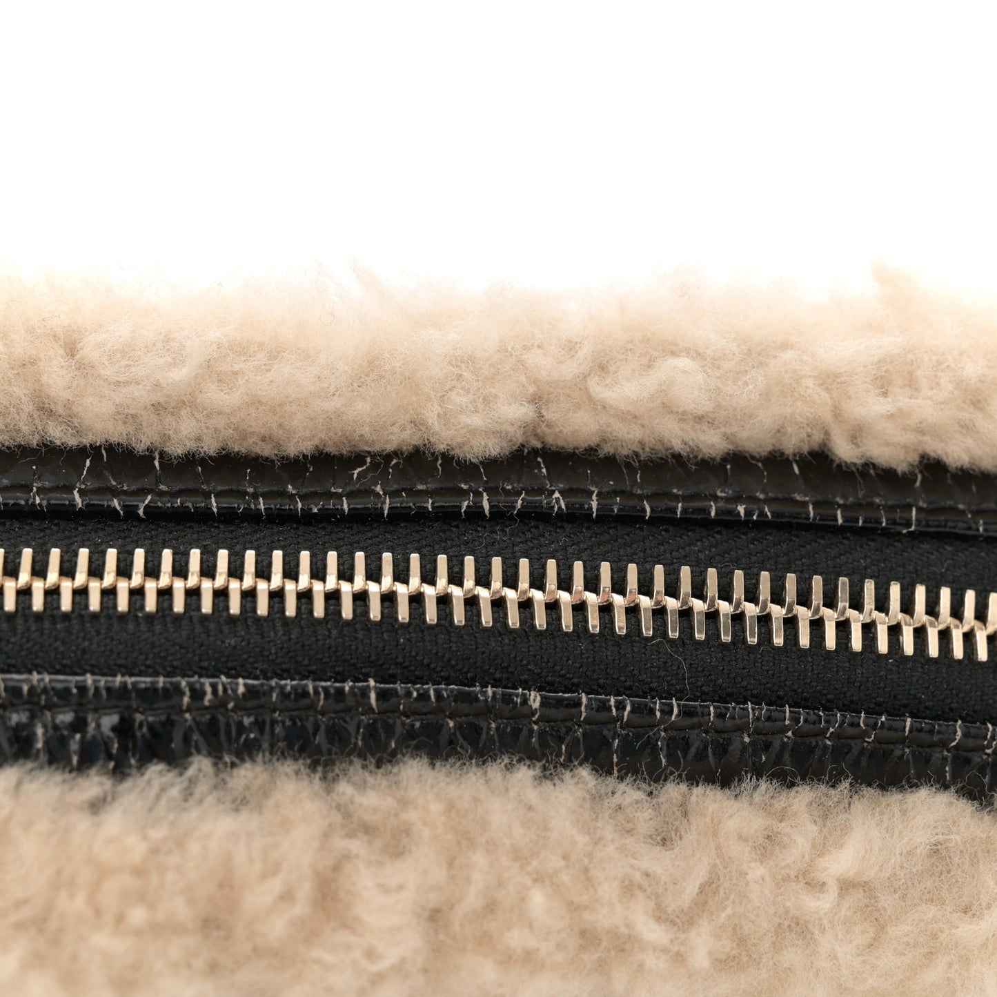 Shiny Crumpled Sheepskin Shearling Waist Bag Black Beige