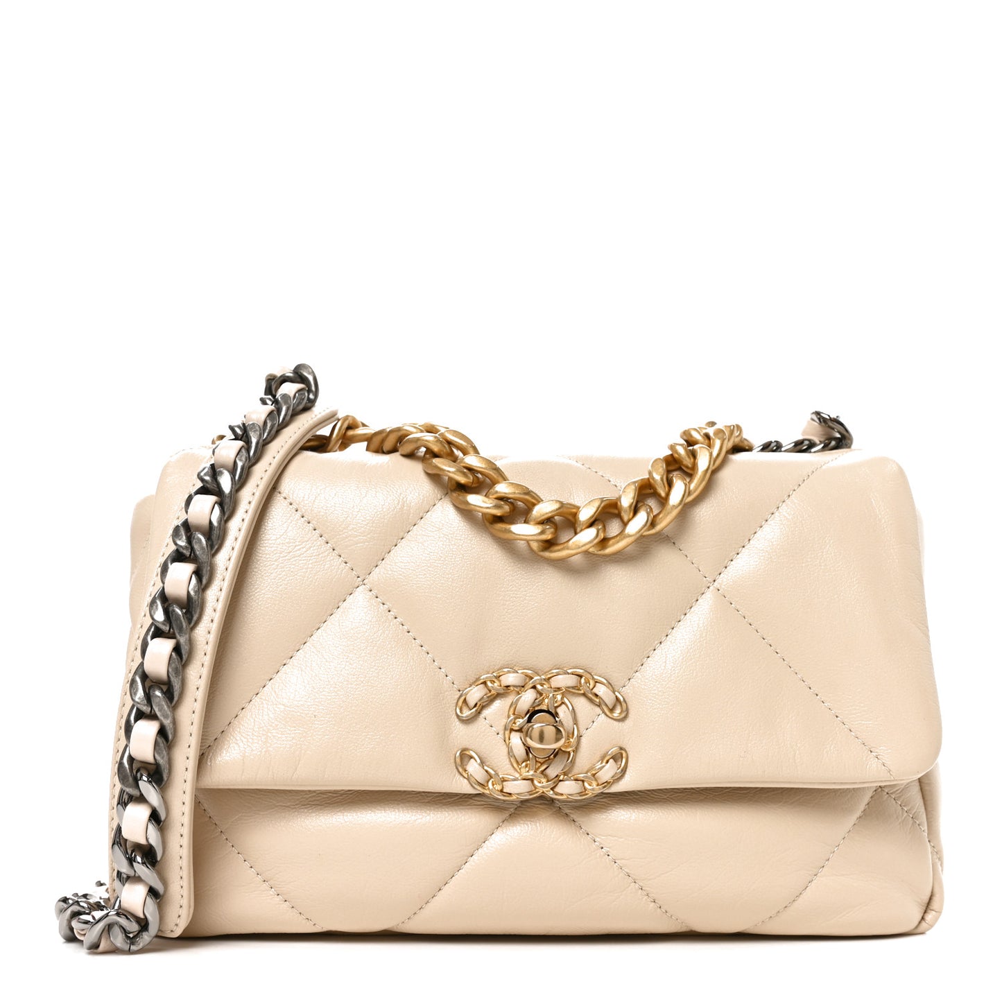 Goatskin Quilted Medium Chanel 19 Flap Light Beige