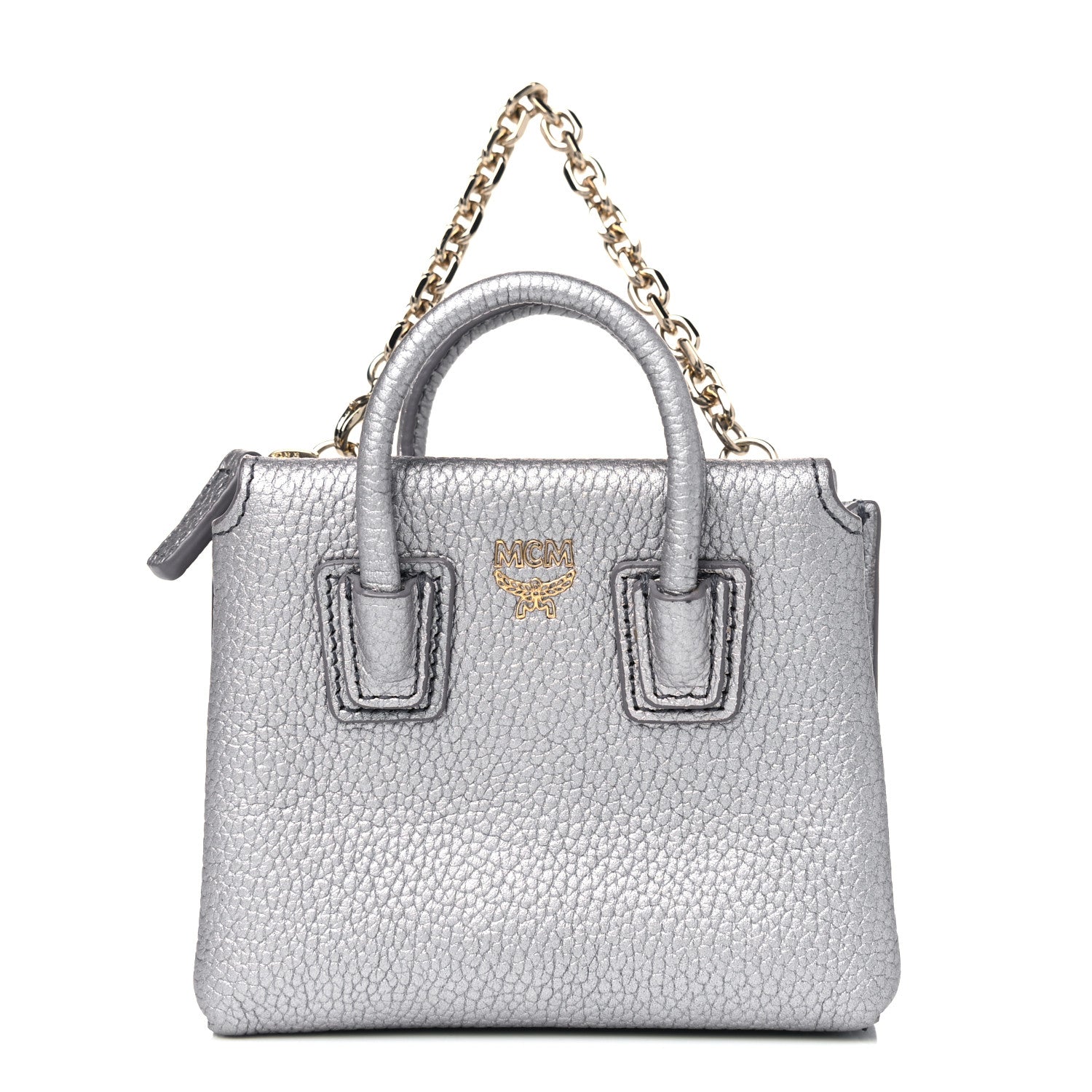 MCM Metallic Grained Calfskin Mini Milla Handbag Card Case Silver 1 of 4