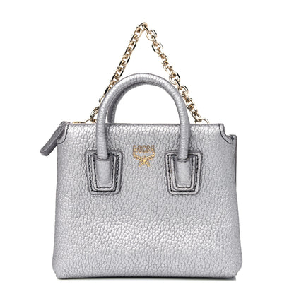 MCM Metallic Grained Calfskin Mini Milla Handbag Card Case Silver 1 of 4