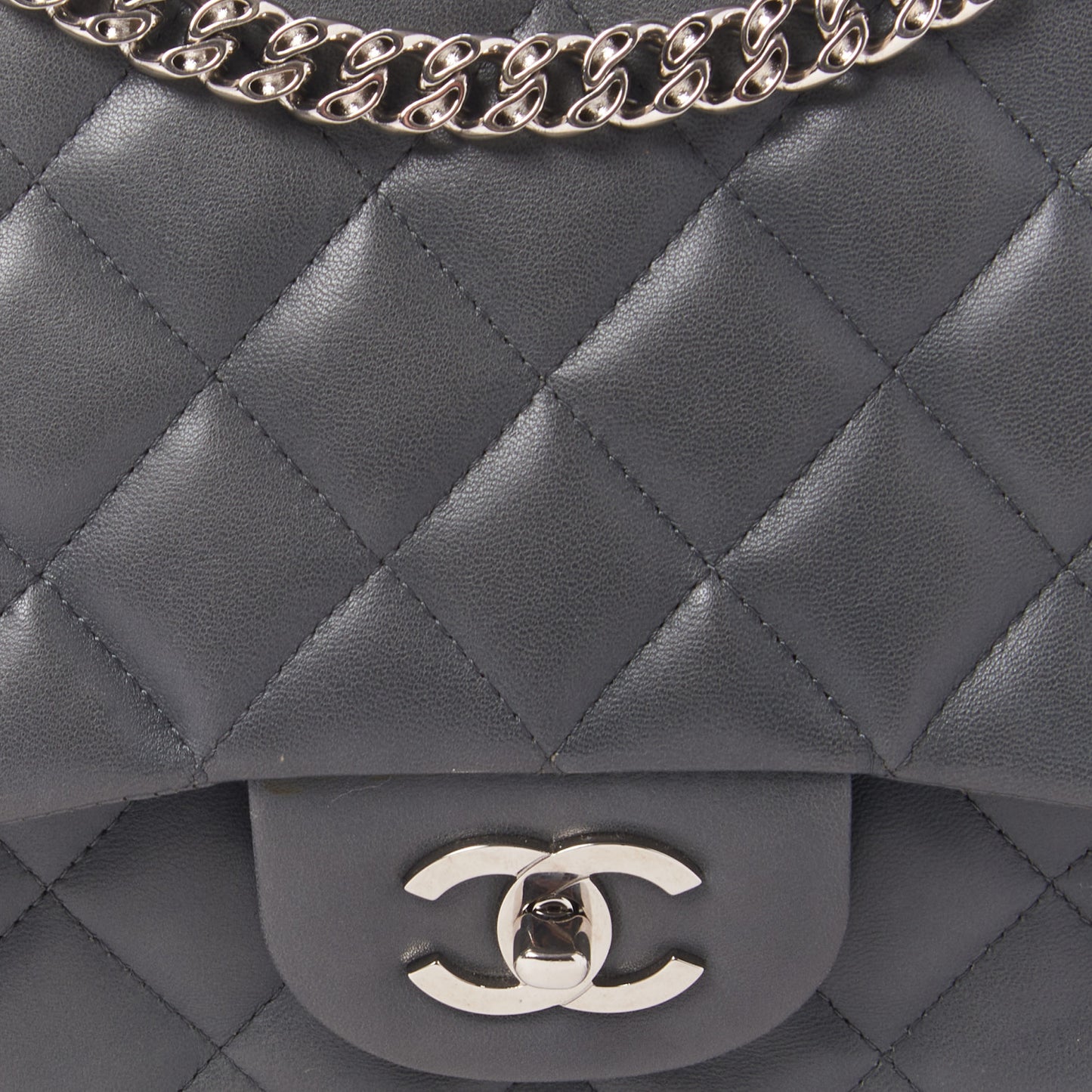 Lambskin Quilted Jumbo Single Flap Bijoux Chain Dark Grey