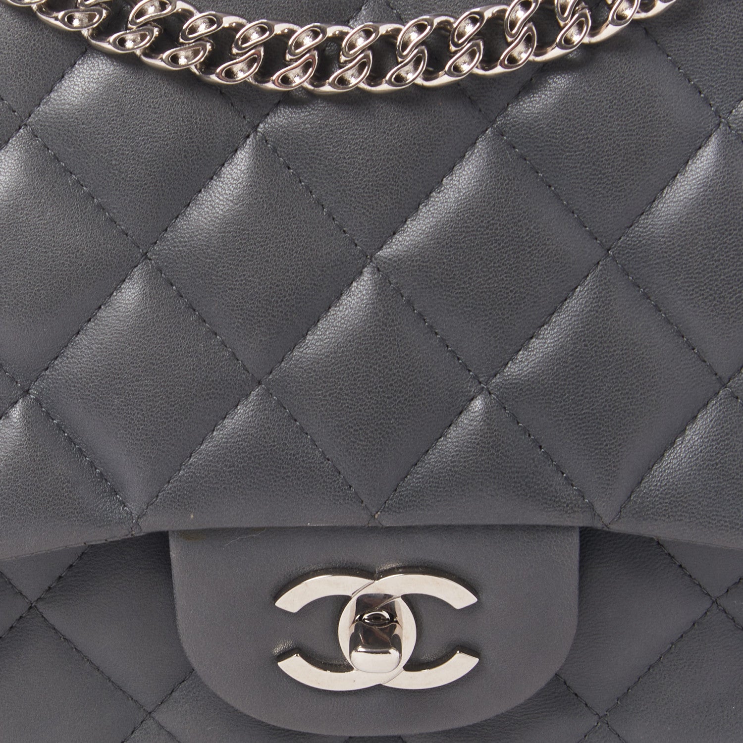 Chanel Lambskin Quilted Jumbo Single Flap Bijoux Chain Dark Grey 7 of 10