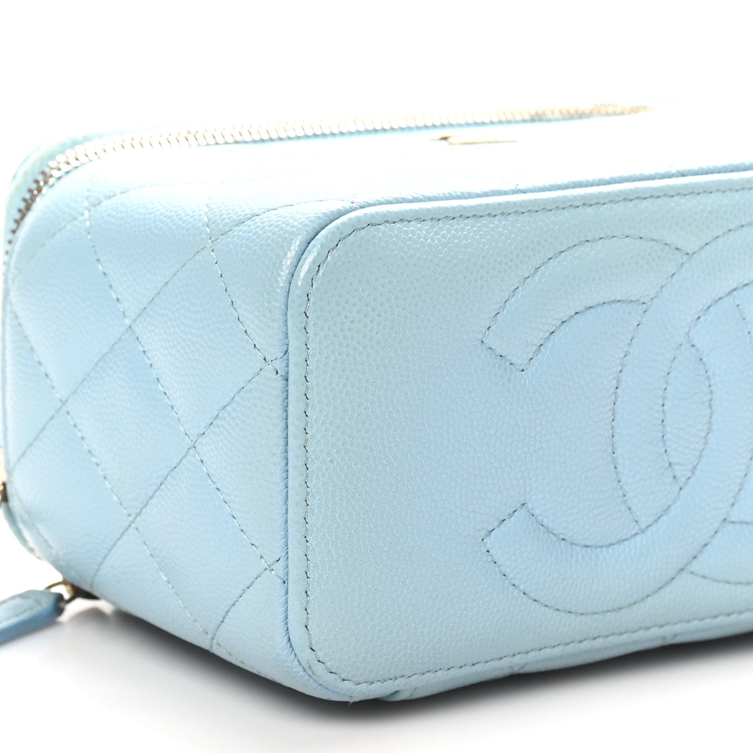 Chanel Caviar Quilted Small Tiny CC Vanity Case With Chain Light Blue 10 of 13