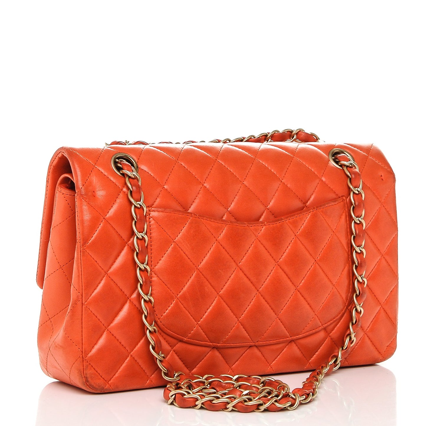 Lambskin Quilted Medium Double Flap Orange