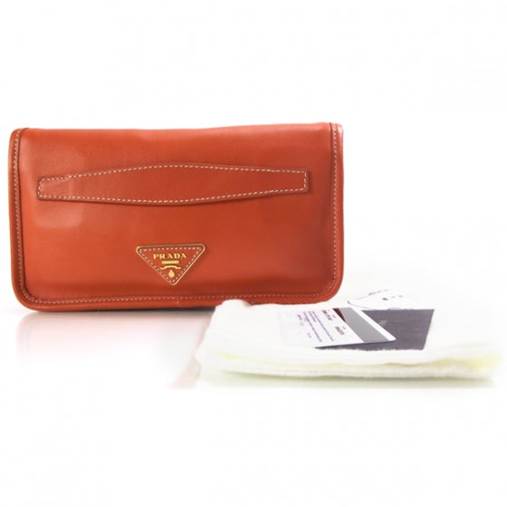 Leather Pushlock Clutch Papaya