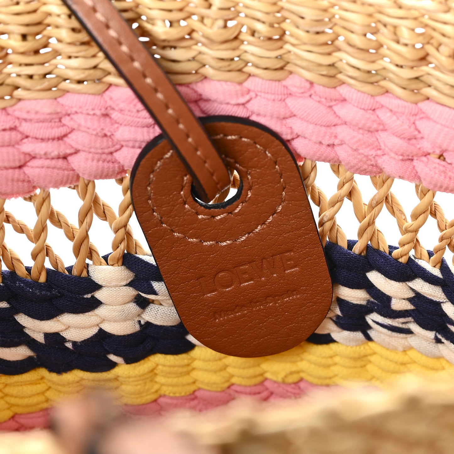 Raffia Anagram Paulas Ibiza Small Basket Tote Bag Natural Pink Tulip