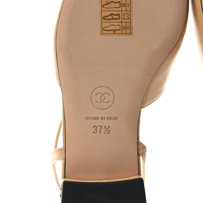 Chanel Goatskin Grosgrain Cap Toe CC Slingback Pumps 37.5 Beige Black 6 of 8