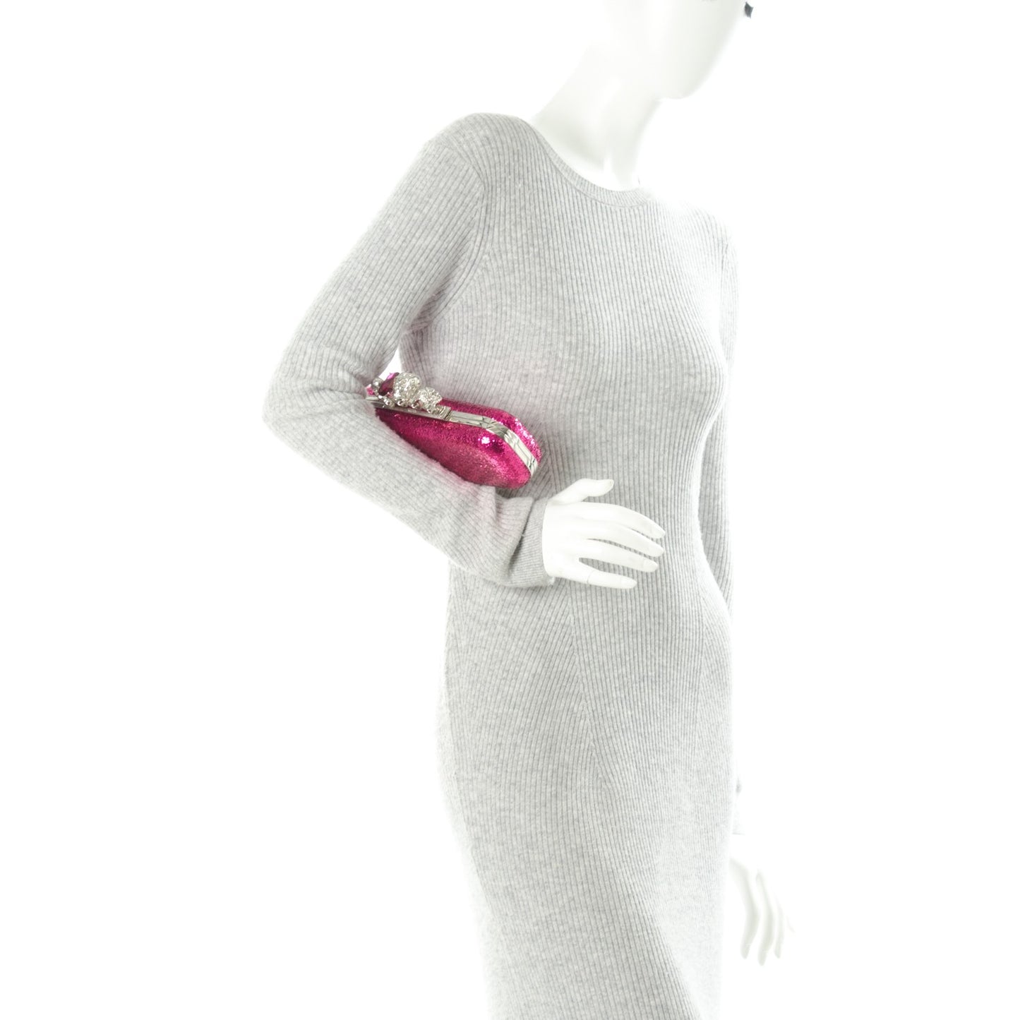 PVC Glitter Knuckle Box Clutch Pink
