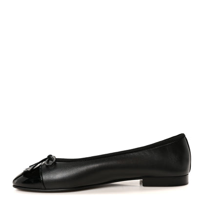 Chanel Lambskin Patent Cap Toe Ballerina Flats 39.5 Black 1 of 10