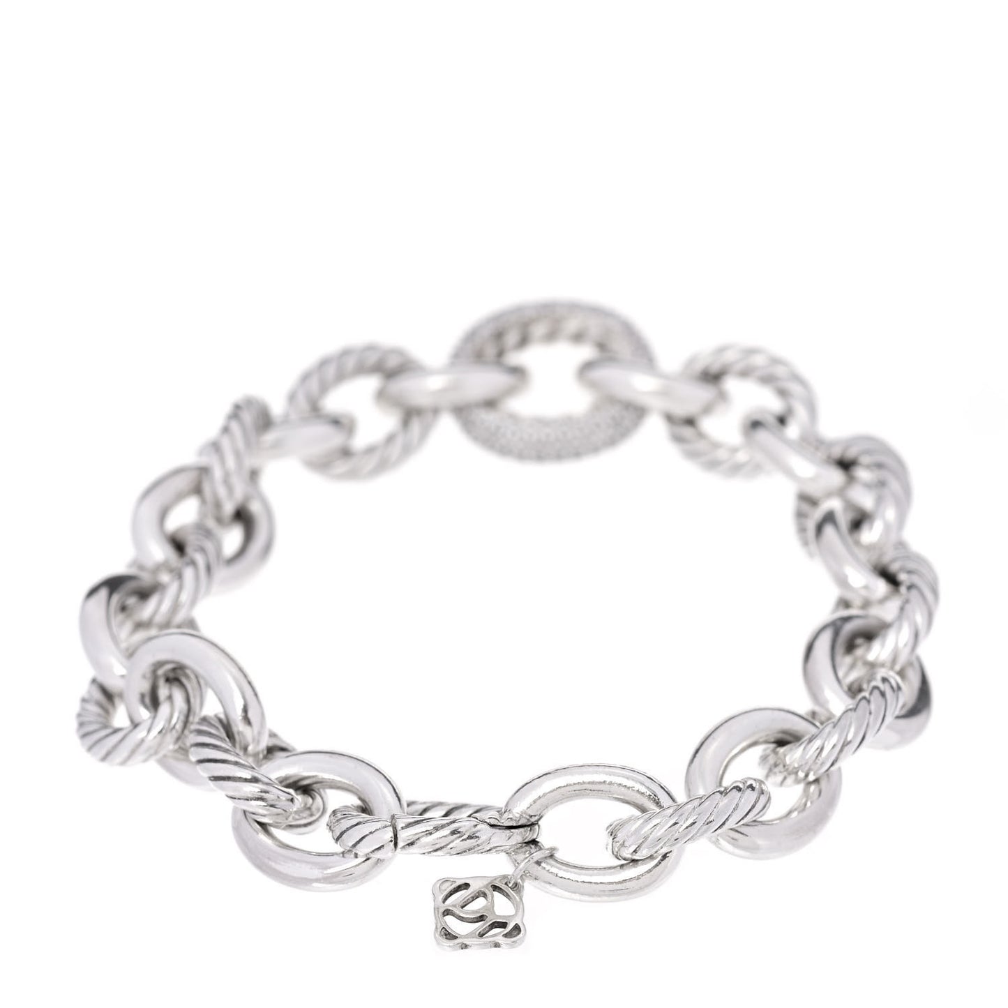Sterling Silver Diamond 15mm Large Oval Link Bracelet