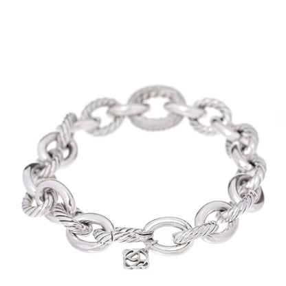 David Yurman Sterling Silver Diamond 15mm Large Oval Link Bracelet 3 of 4