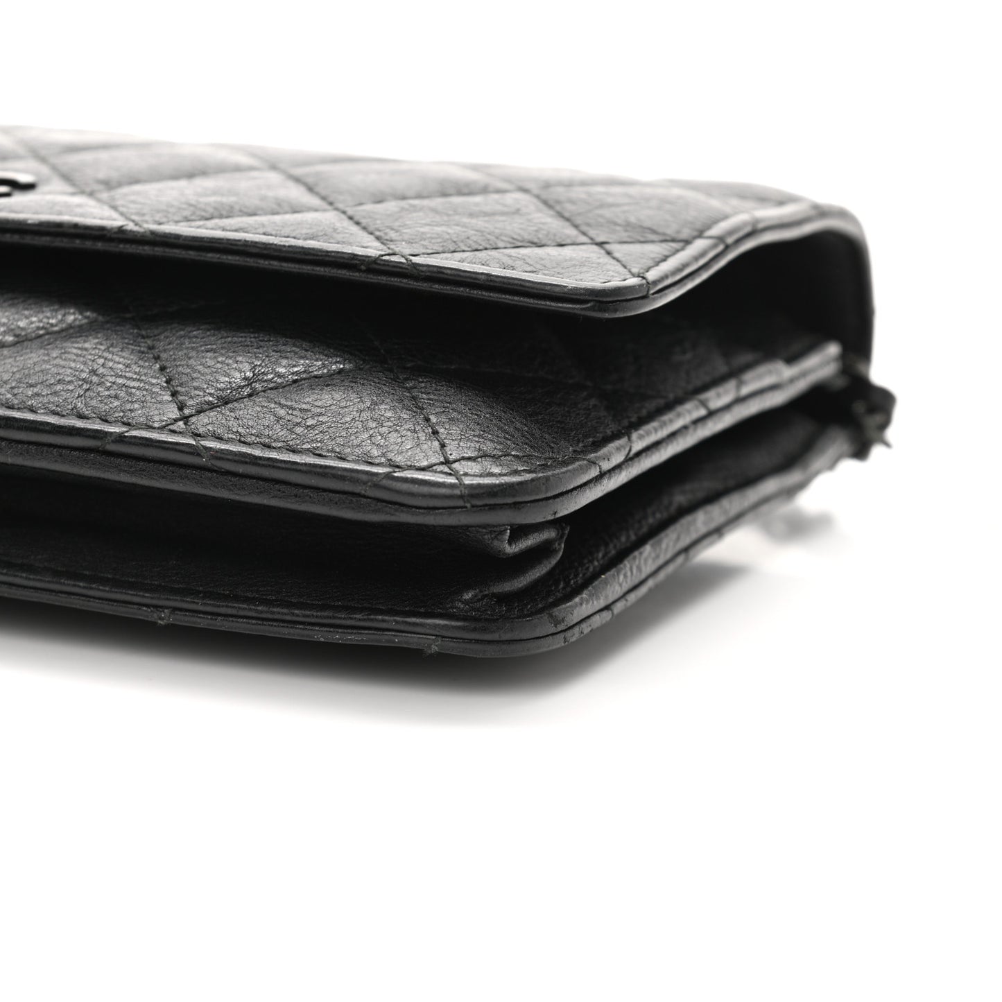 Crumpled Calfskin Quilted Wallet On Chain WOC So Black