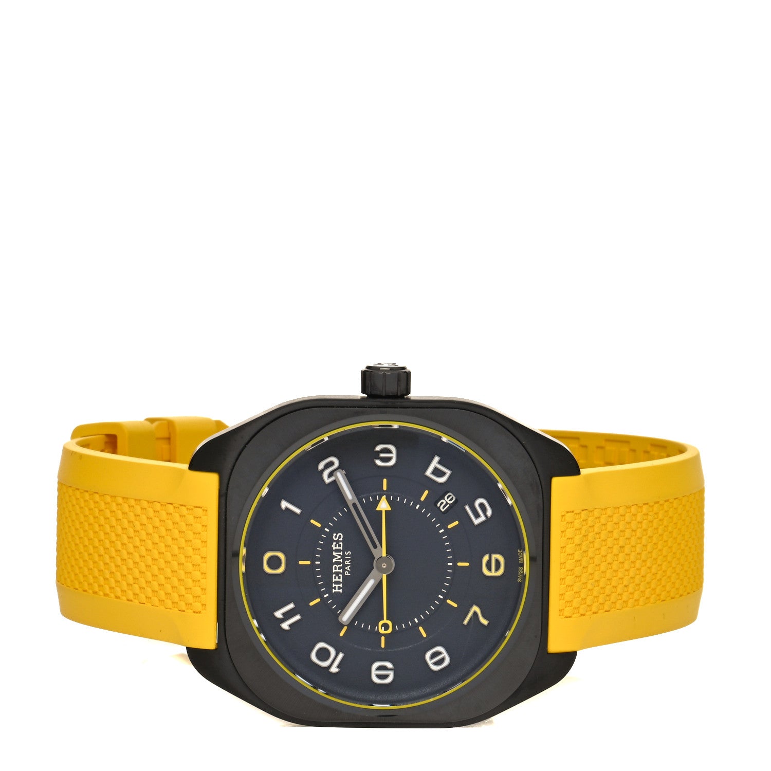 Hermes Titanium Rubber 39mm H08 Special Edition Madison Automatic Watch Yellow 2 of 5