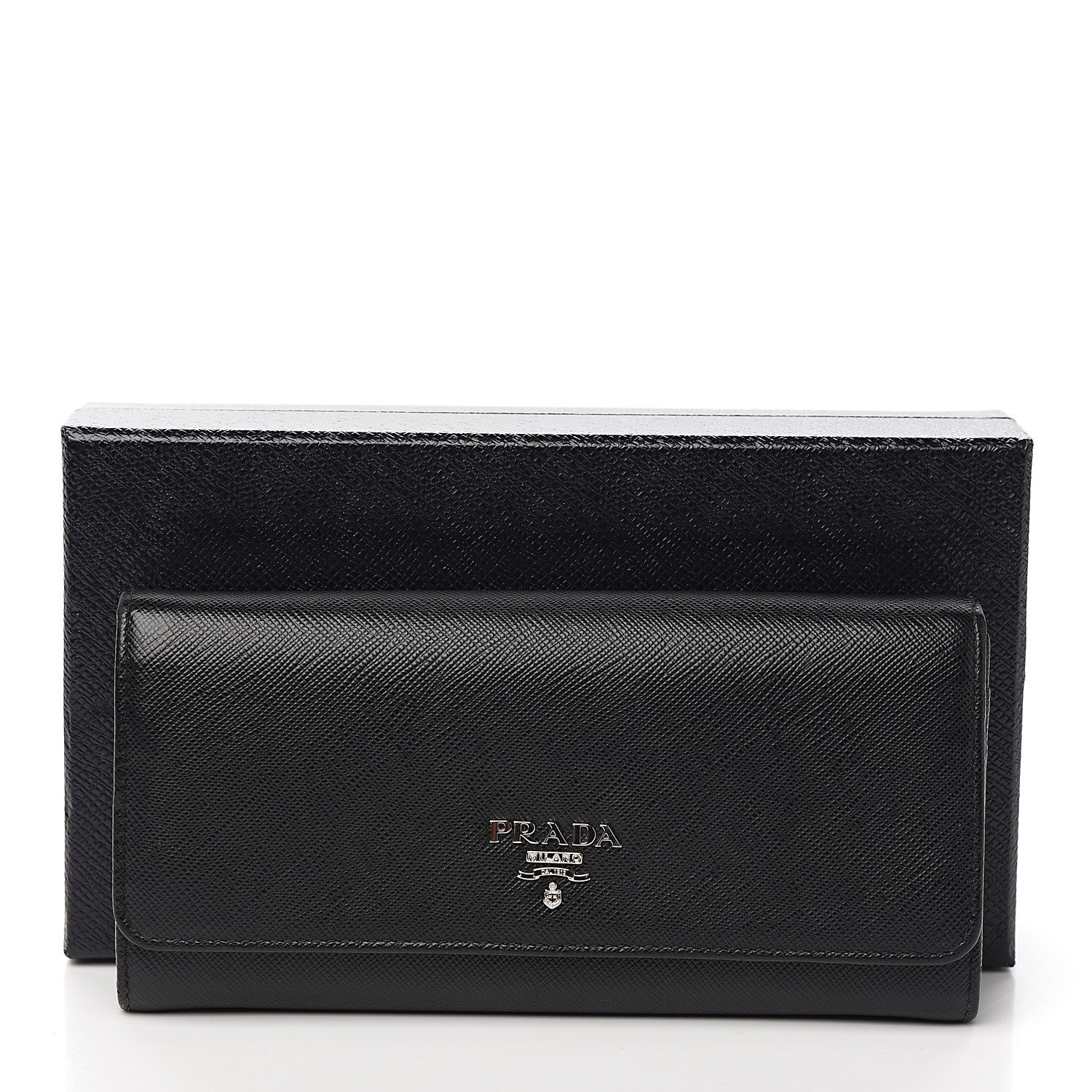 Prada Saffiano Continental Flap Wallet Black 7 of 7