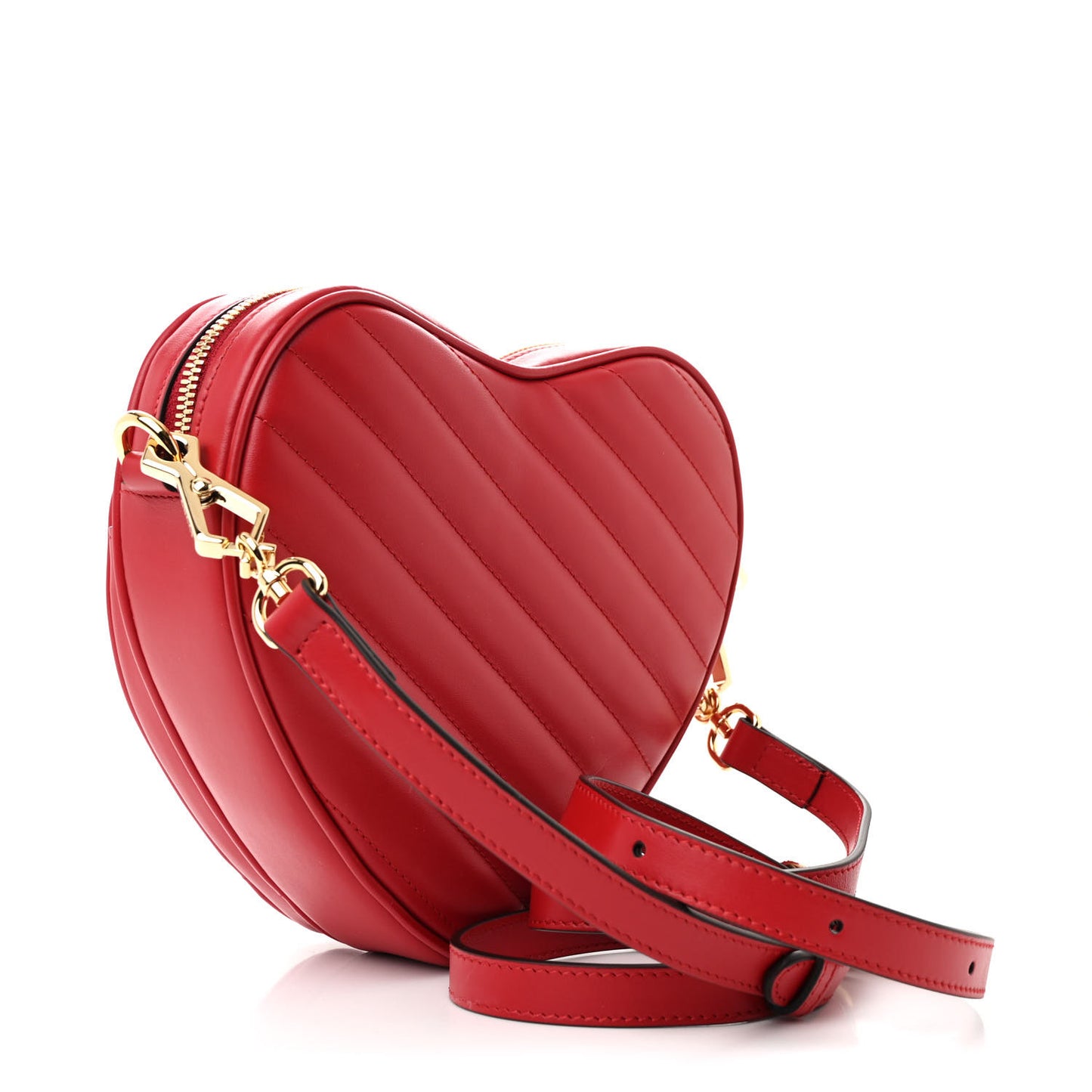 Calfskin Matelasse Diagonal Mini Interlocking G Heart Shoulder Bag Hibiscus Red