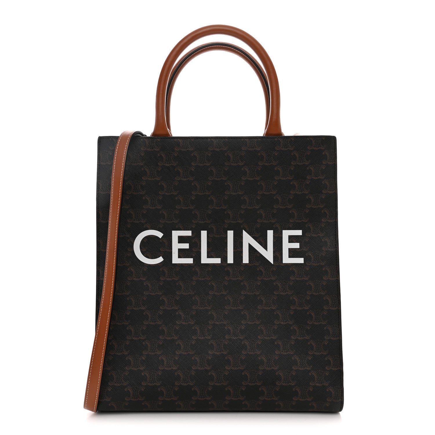 Celine Triomphe Canvas Calfskin Small Vertical Cabas Tan 1 of 10