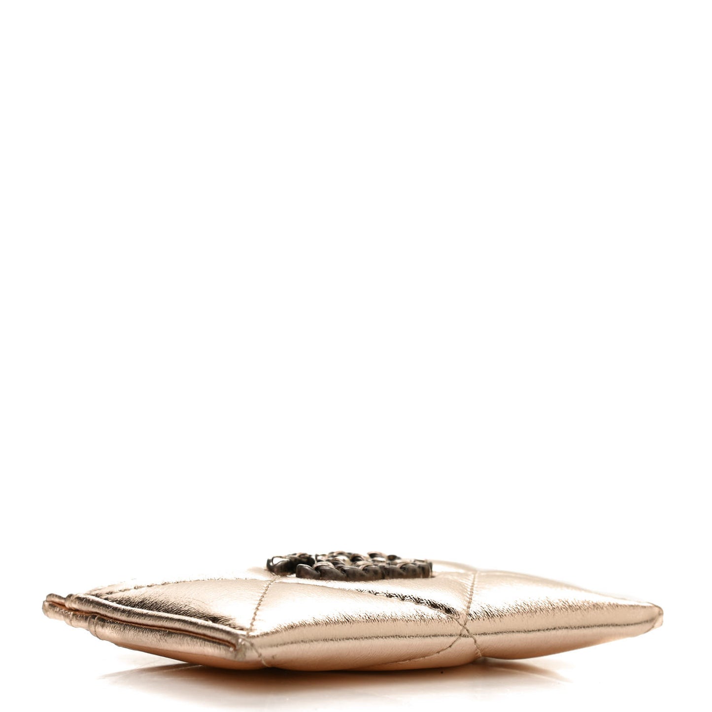Metallic Lambskin Quilted Chanel 19 Card Holder Gold