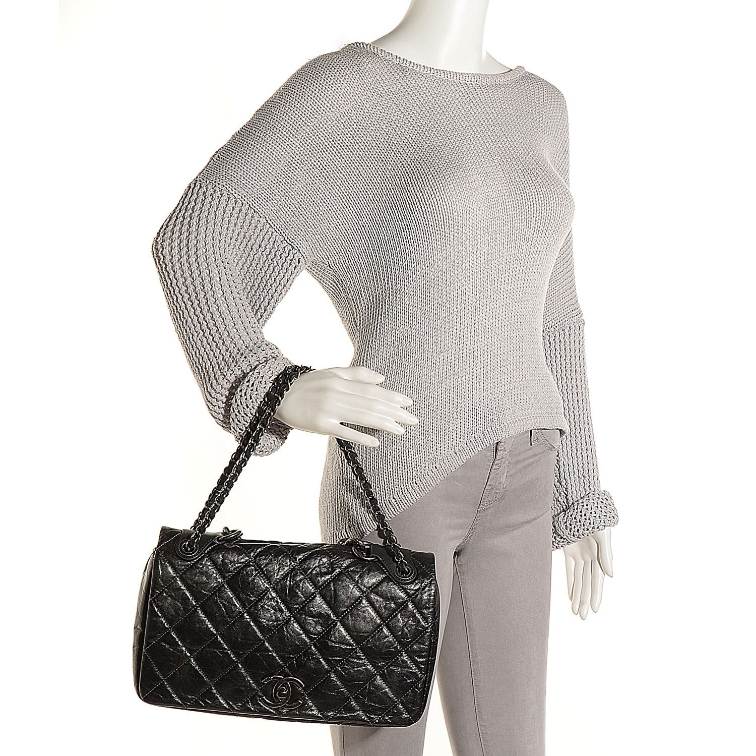 Chanel Aged Calfskin Quilted Medium Pondichery Flap Black 2 of 7