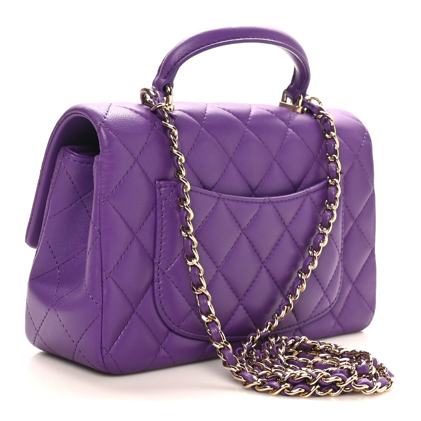 Lambskin Quilted Mini Top Handle Rectangular Flap Dark Purple