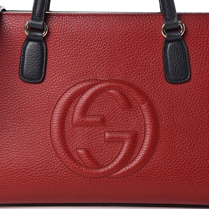 Gucci Dollar Calfskin Medium Soho Top Handle Satchel Hibiscus Red Mystic White Blue 8 of 10