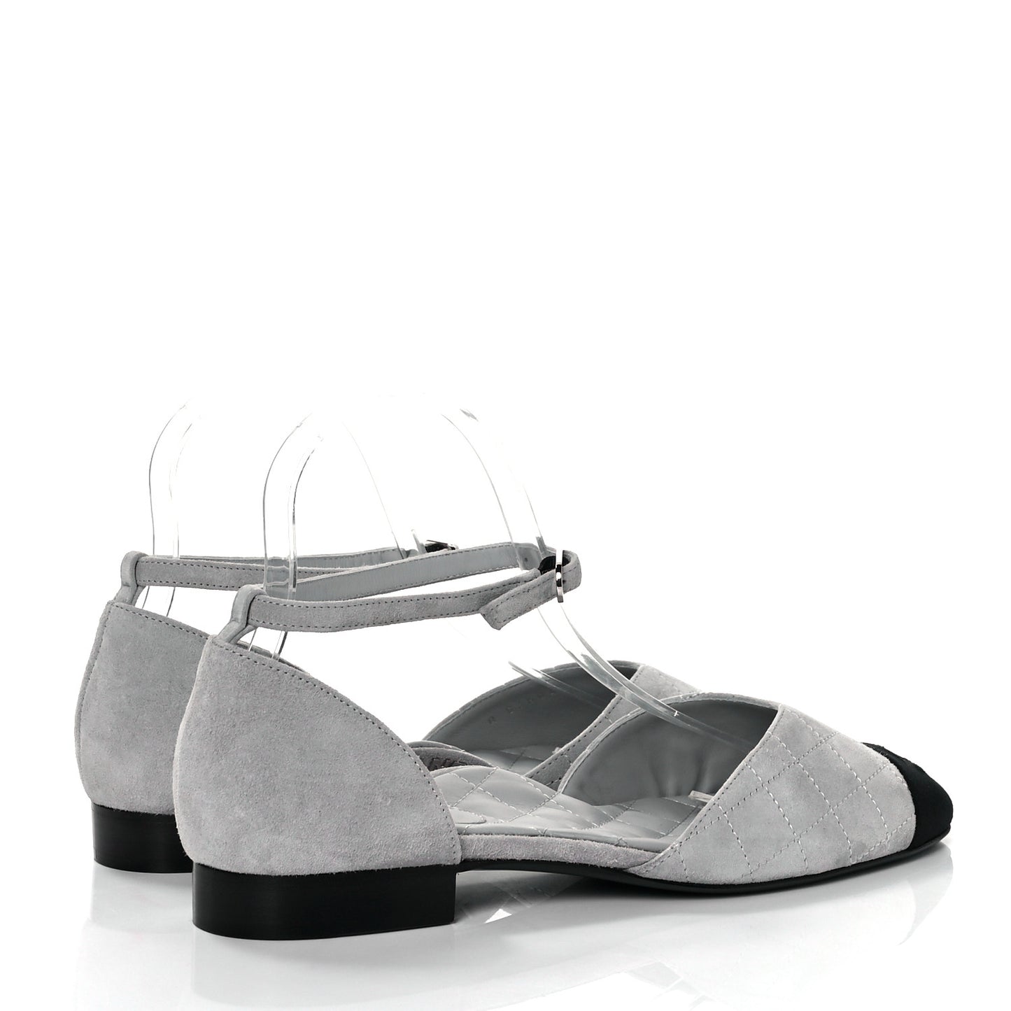 Suede Grosgrain Cap Toe CC Mary Jane Flats 39 Light Grey Black