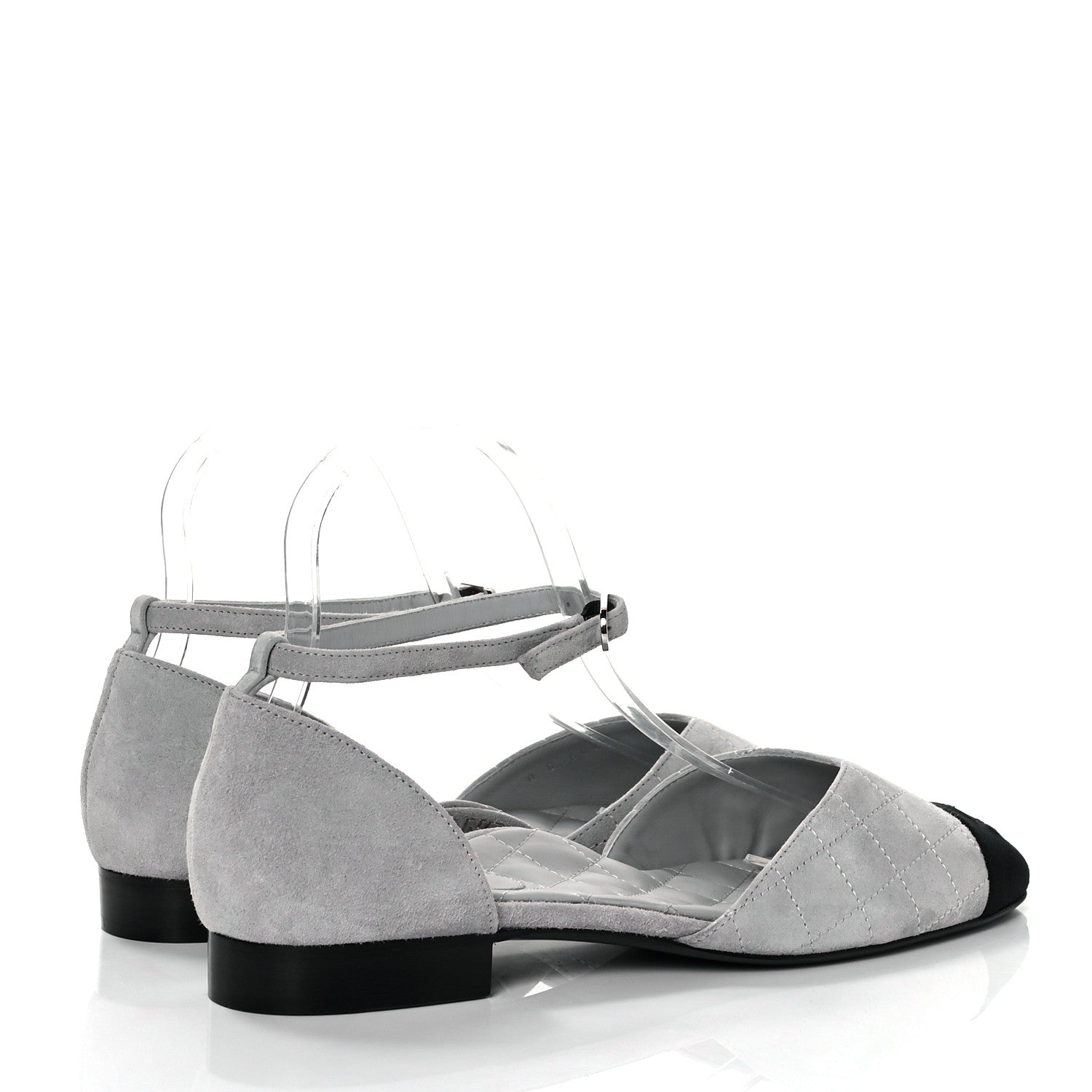 Chanel Suede Grosgrain Cap Toe CC Mary Jane Flats 39 Light Grey Black 4 of 9